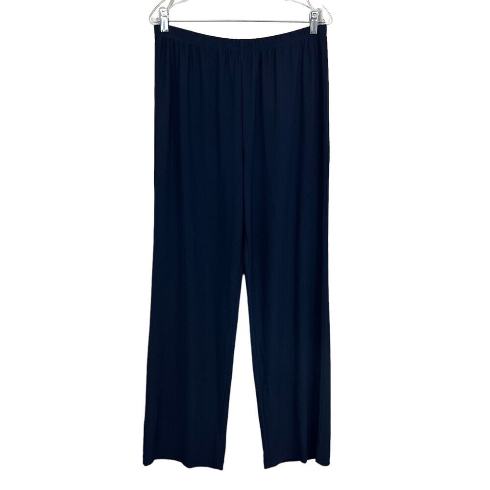 R & M Collection Womens Pants Wide Leg Stretch Elastic Waist Pull Up Navy Sz 14*